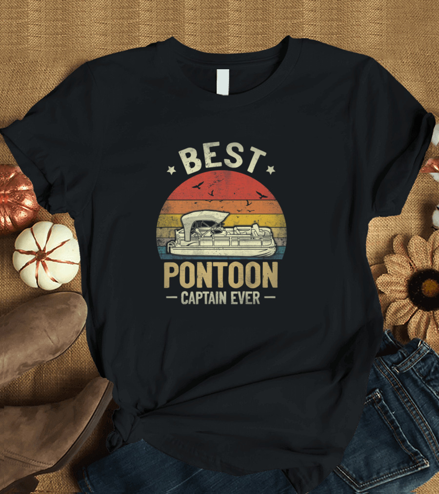 Best Pontoon Captain Ever Vintage Sunset Pontoon Boat T-Shirt