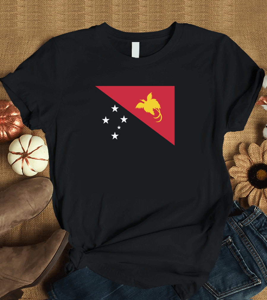 Flag of Papua New Guinea with Five Stars and Yellow Bird of Paradise T-Shirt