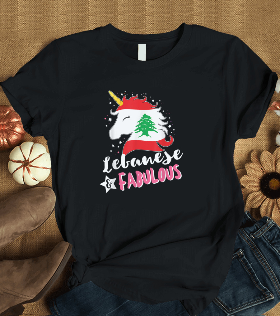 Lebanese Fabulous Unicorn Lebanon Flag T-Shirt