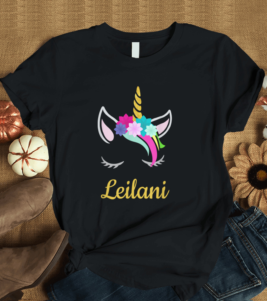 Leilani Unicorn Floral Headband Colorful Horn T-Shirt