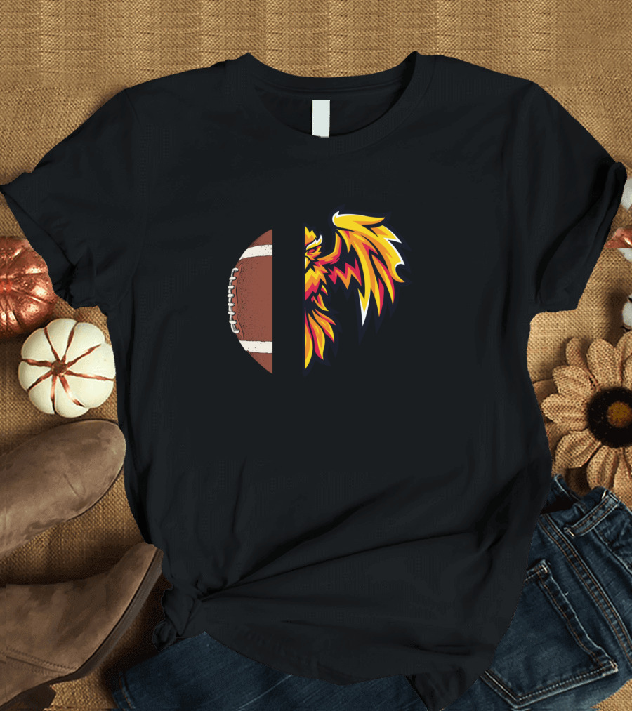 Phoenixs Football Logo Featuring Half Football and Fiery Phoenix T-Shirt
