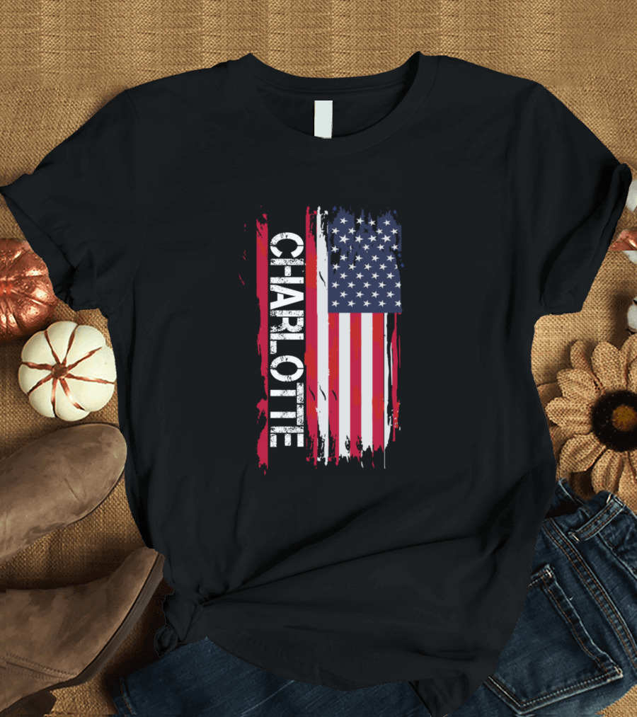 Charlotte American Flag Vertical Grunge T-Shirt