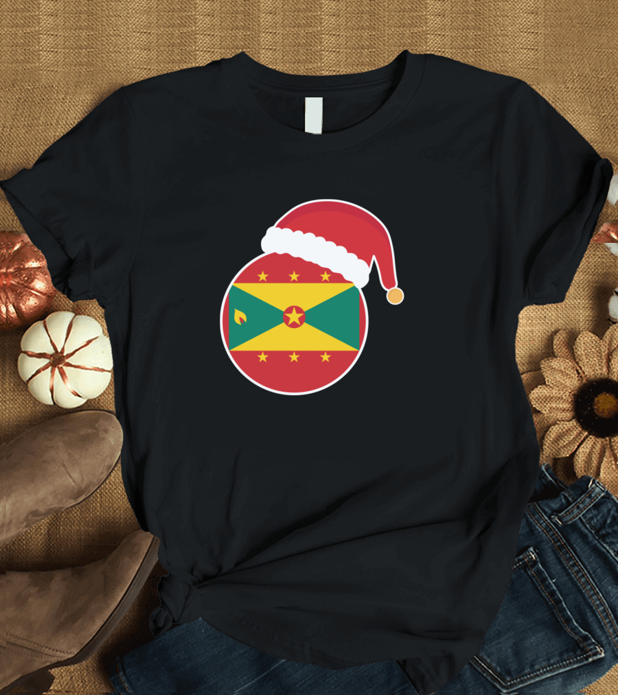 Christmas Grenada Flag Santa Claus Hat T-Shirt