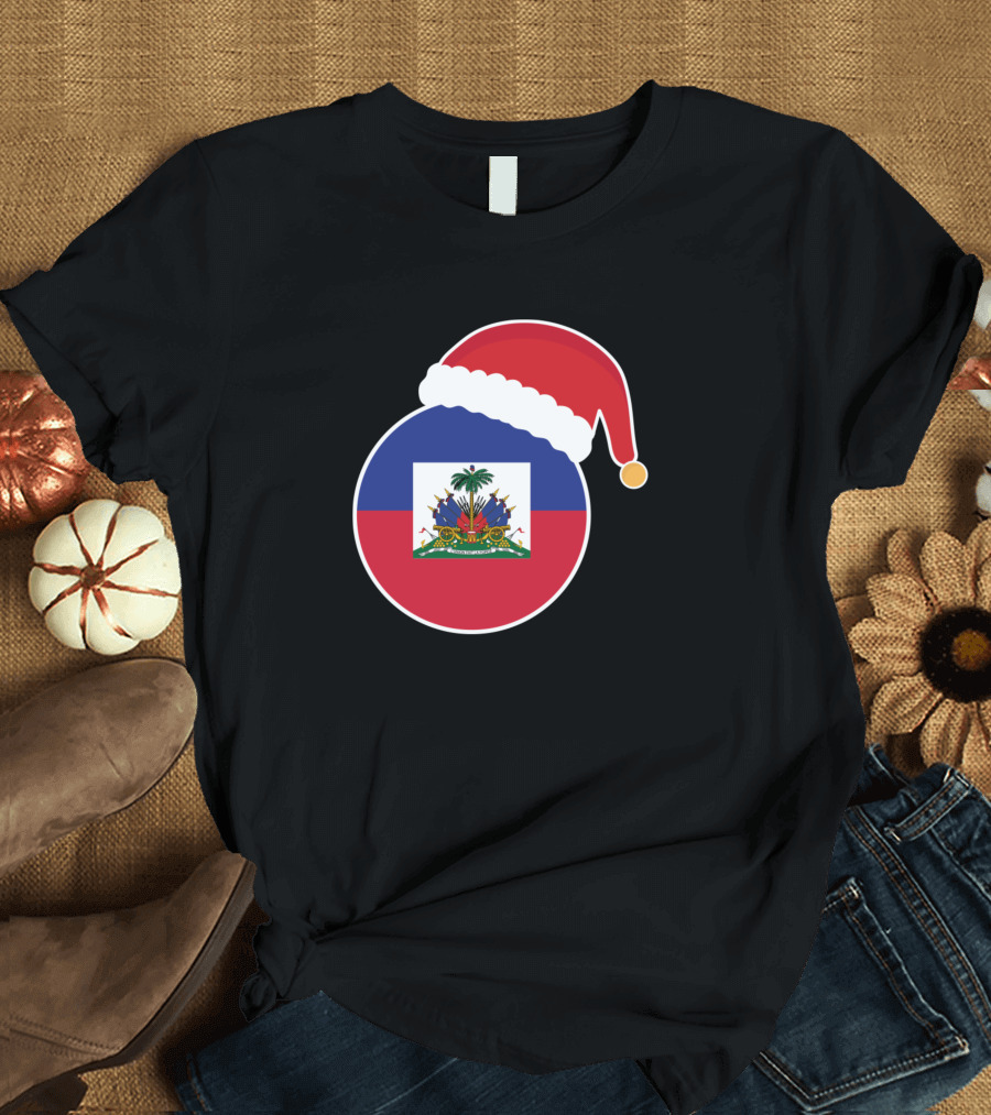 Santa Hat Christmas Haiti Flag T-Shirt