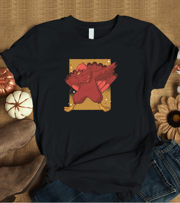 T-Shirt: Dabbing Turkey Cartoon with Stars and Brown Background T-Shirt Dabbing Turkey Cartoon with Stars and Brown Background T-Shirt