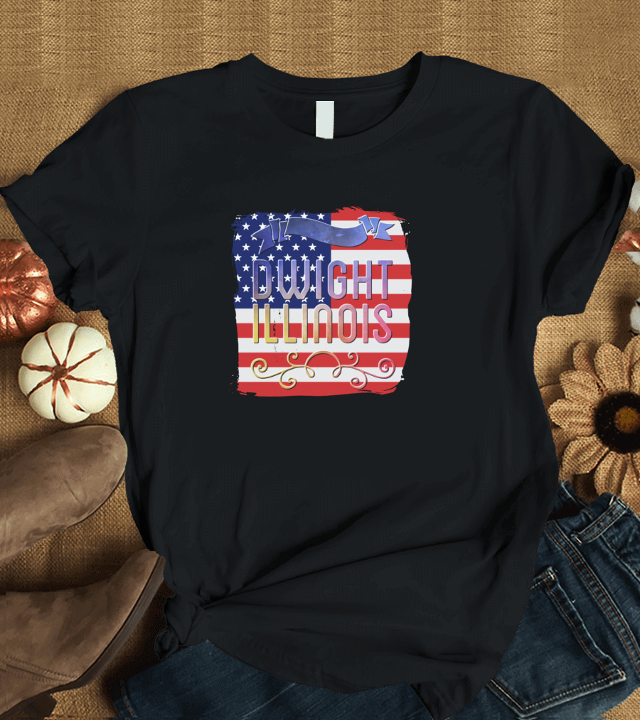 Dwight Illinois American Flag Style T-Shirt