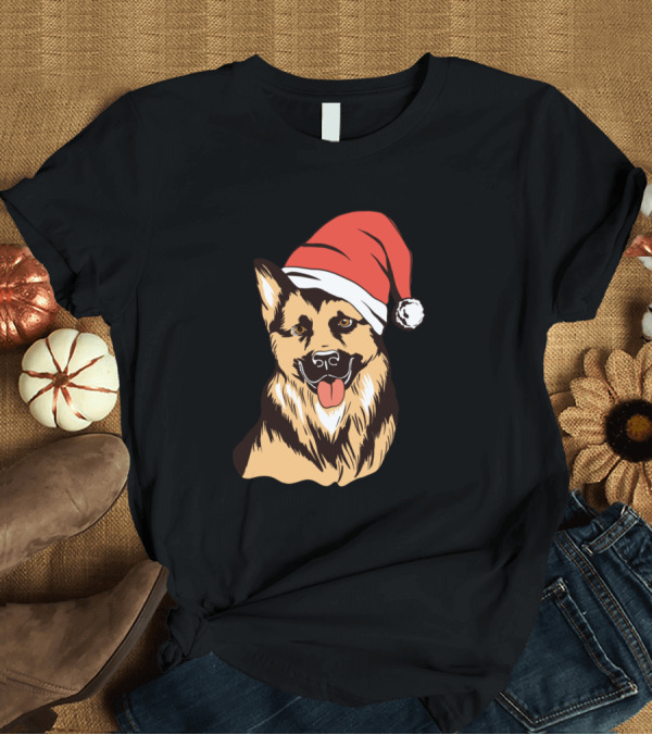 T-Shirt: German Shepherd Santa Hat T-Shirt German Shepherd Santa Hat T-Shirt