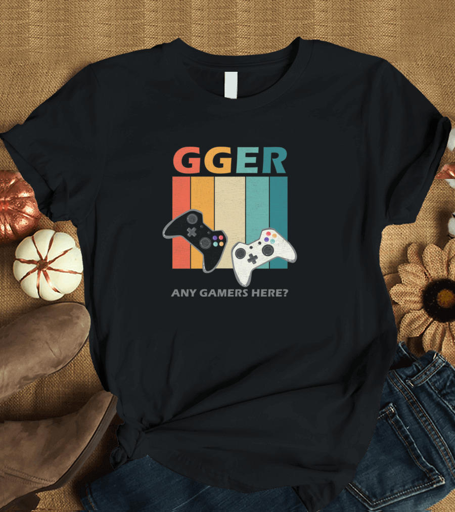 GGER Any Gamers Here Controllers Retro Stripes T-Shirt