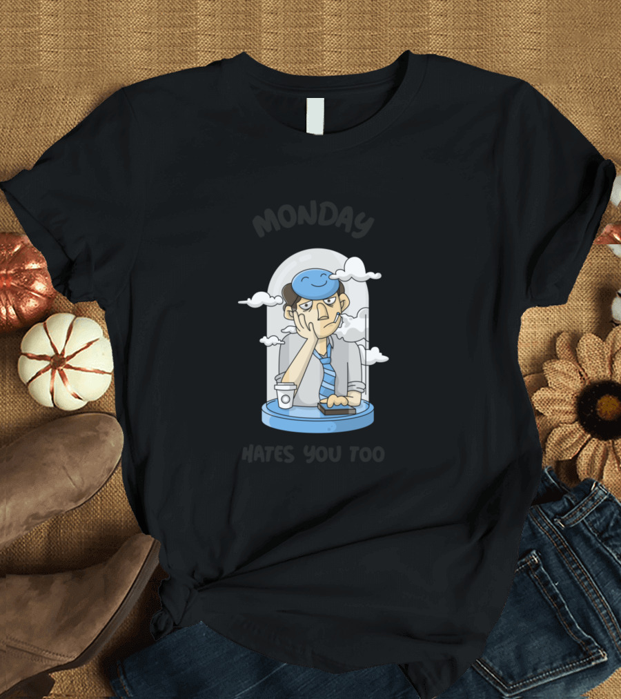 Monday Hates You Too Coffee Cloud Character T-Shirt