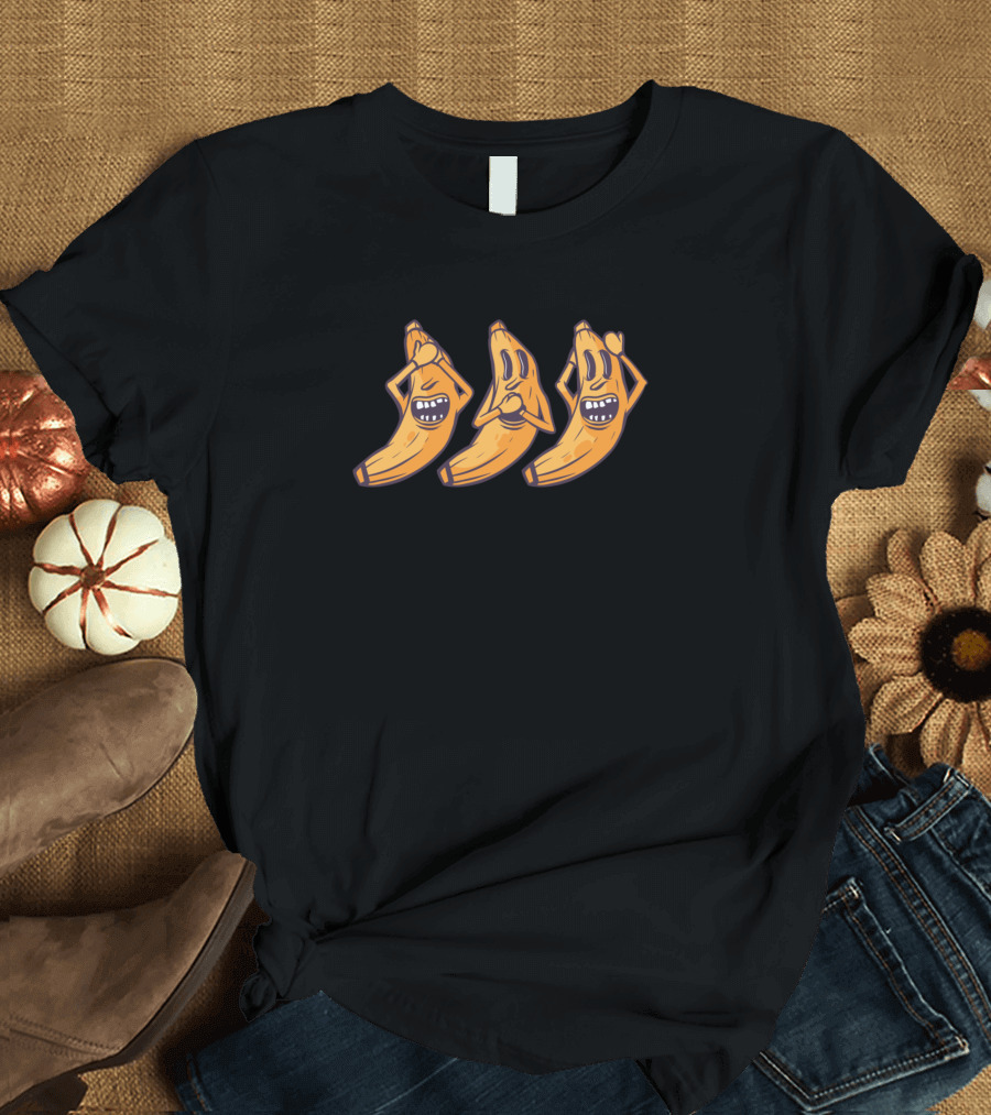 Funny Crazy Cartoon Bananas No Speak No Hear No Say T-Shirt