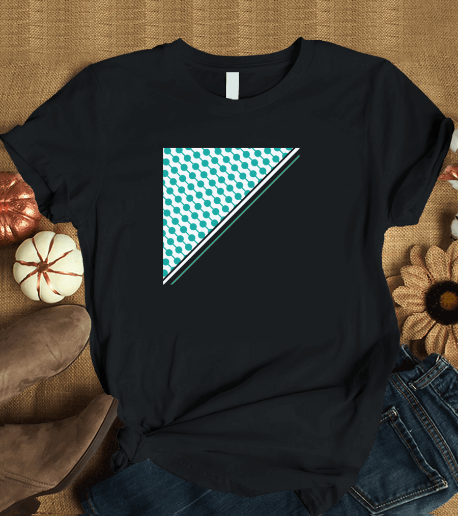 Geometric Abstract Blue Circles and Black Diagonal Contrast T-Shirt