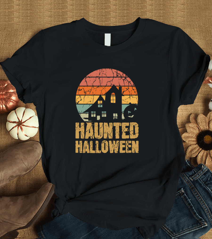 Haunted Halloween Vintage Sunset House T-Shirt