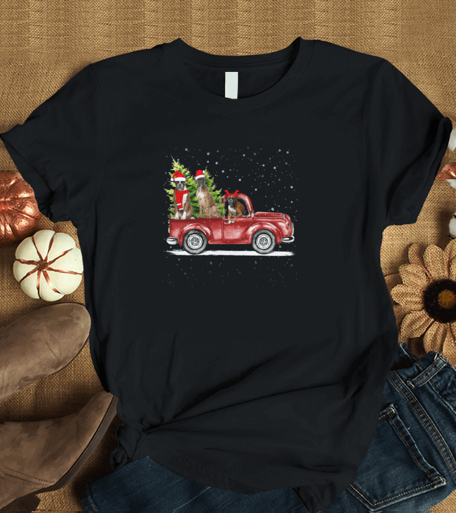 Merry Christmas Red Truck with Festive Dogs and Christmas Tree T-Shirt