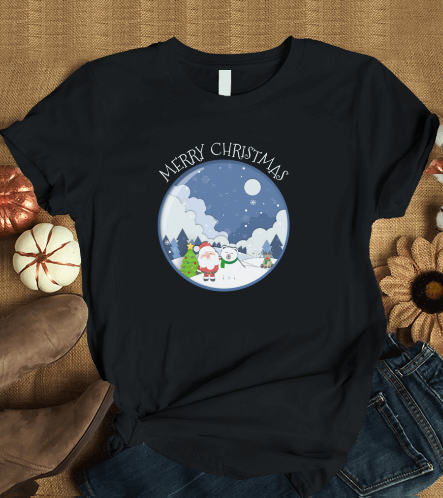 Merry Christmas Santa Snow Globe Winter Wonderland T-Shirt