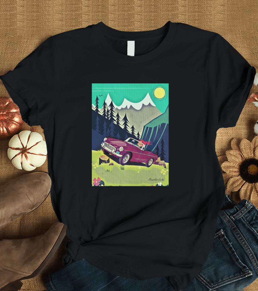 Suisse Alpine Adventure Vintage Car with Scenic Mountain Landscape T-Shirt