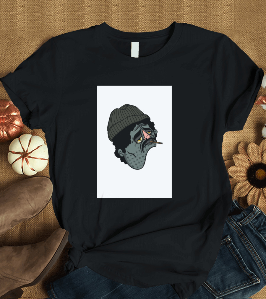 Dumbdumb Moody Character Illustration with Beanie and Cigarette T-Shirt