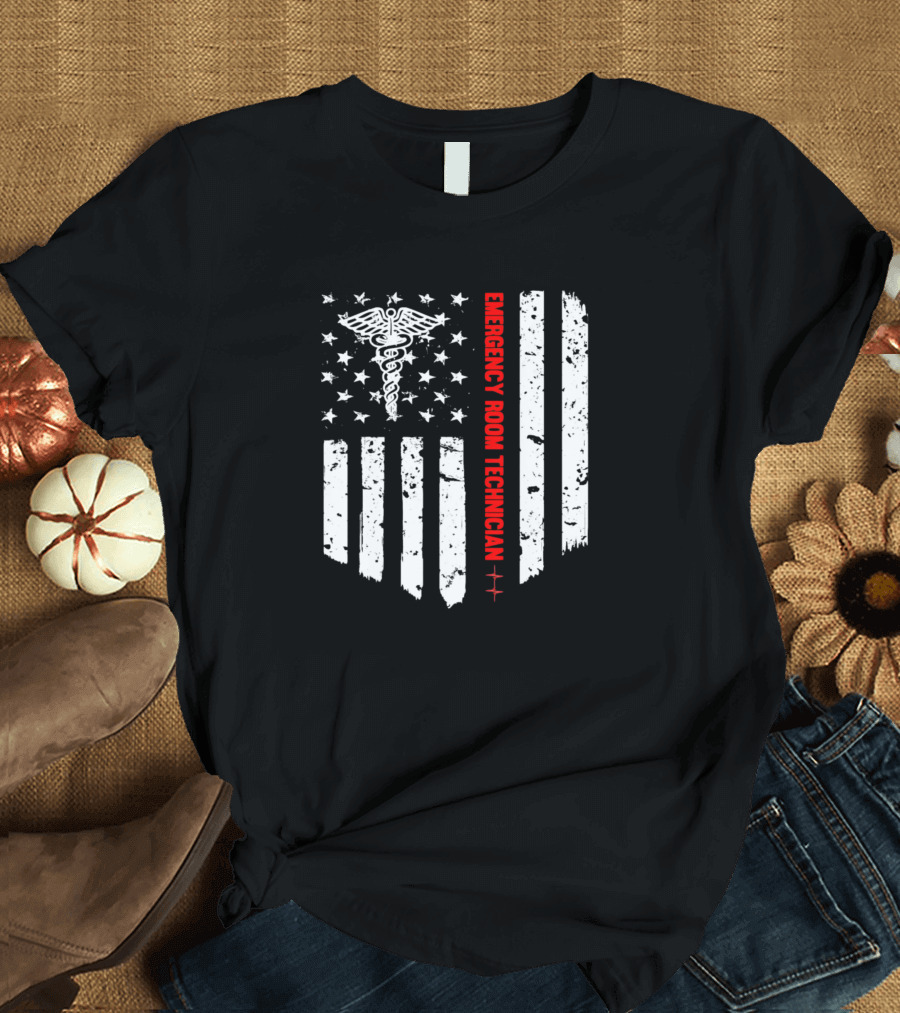 Emergency Room Technician Caduceus American Flag Patriotic T-Shirt