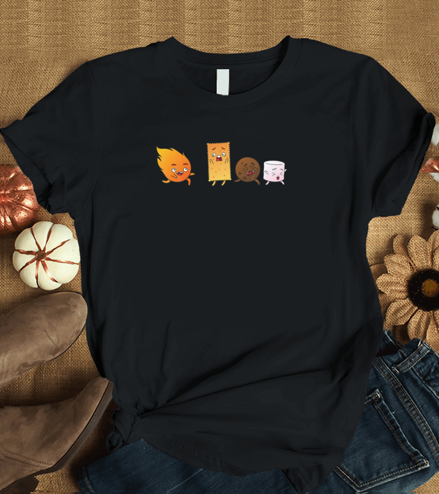 Funny Campfire Group Hug with S'mores Marshmallow Characters T-Shirt