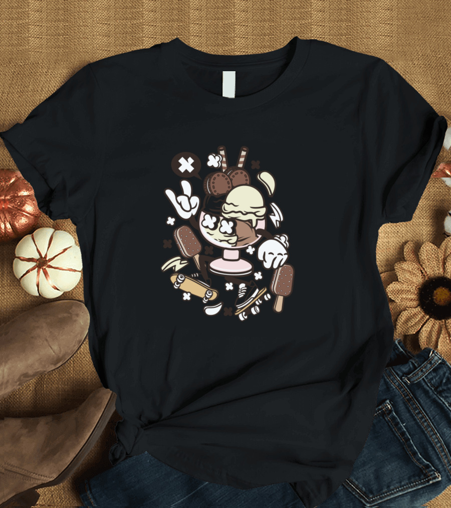 Ice Cream Skater Adventure with Animated Comic Characters T-Shirt