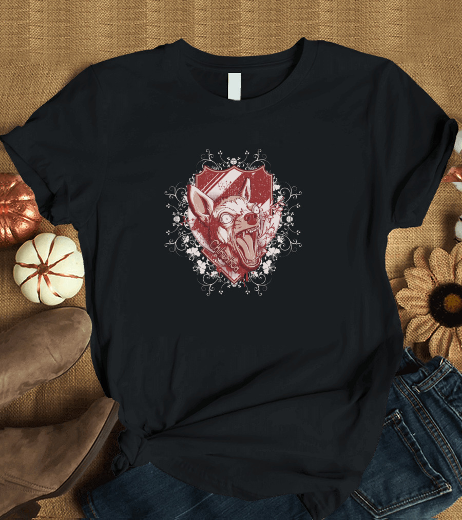 Chihuahua Emblem Fierce Floral Red T-Shirt