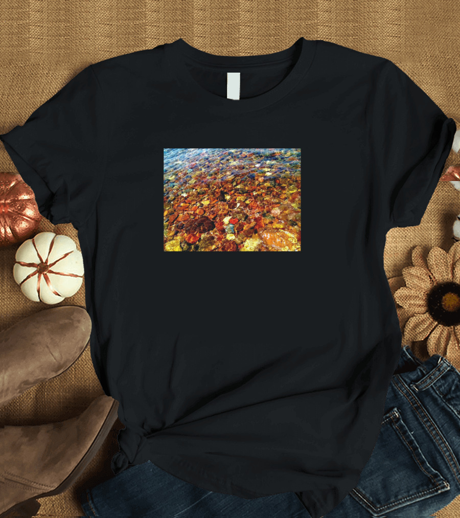 Transparent Sea Water Colorful Pebbles Scenic View T-Shirt