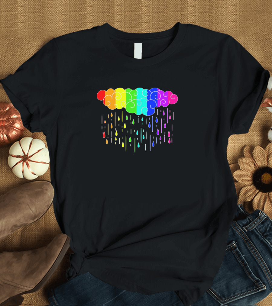 Rainbow Cloud with Colorful Rain Droplets T-Shirt