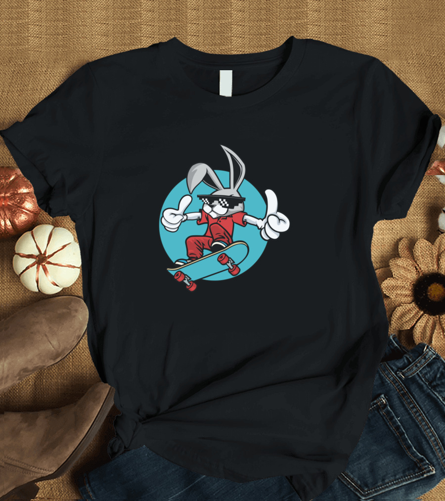 Skateboard Inlineskates Rabbit with Cool Shades Thumbs Up T-Shirt