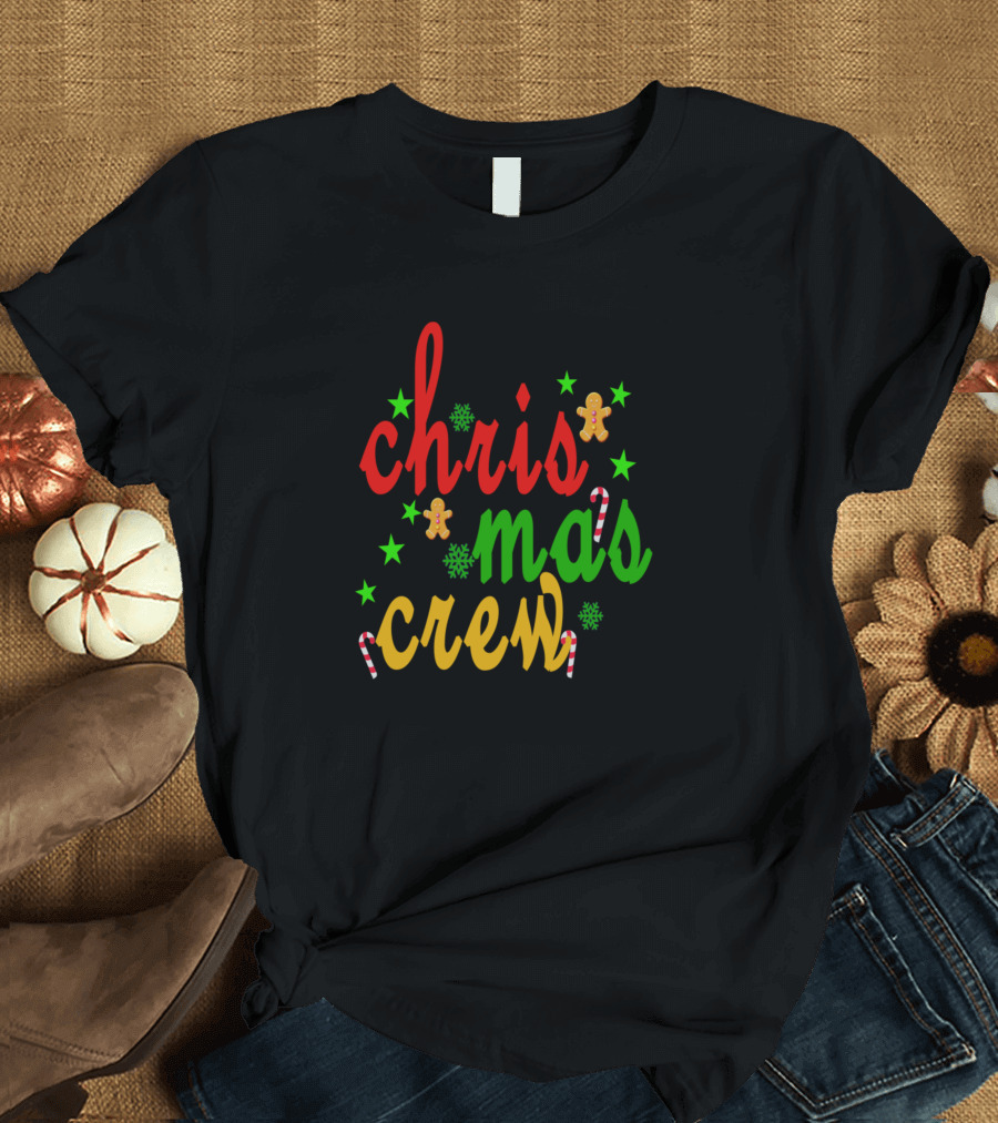Christmas Crew Gingerbread Candy Cane Stars Snowflakes T-Shirt