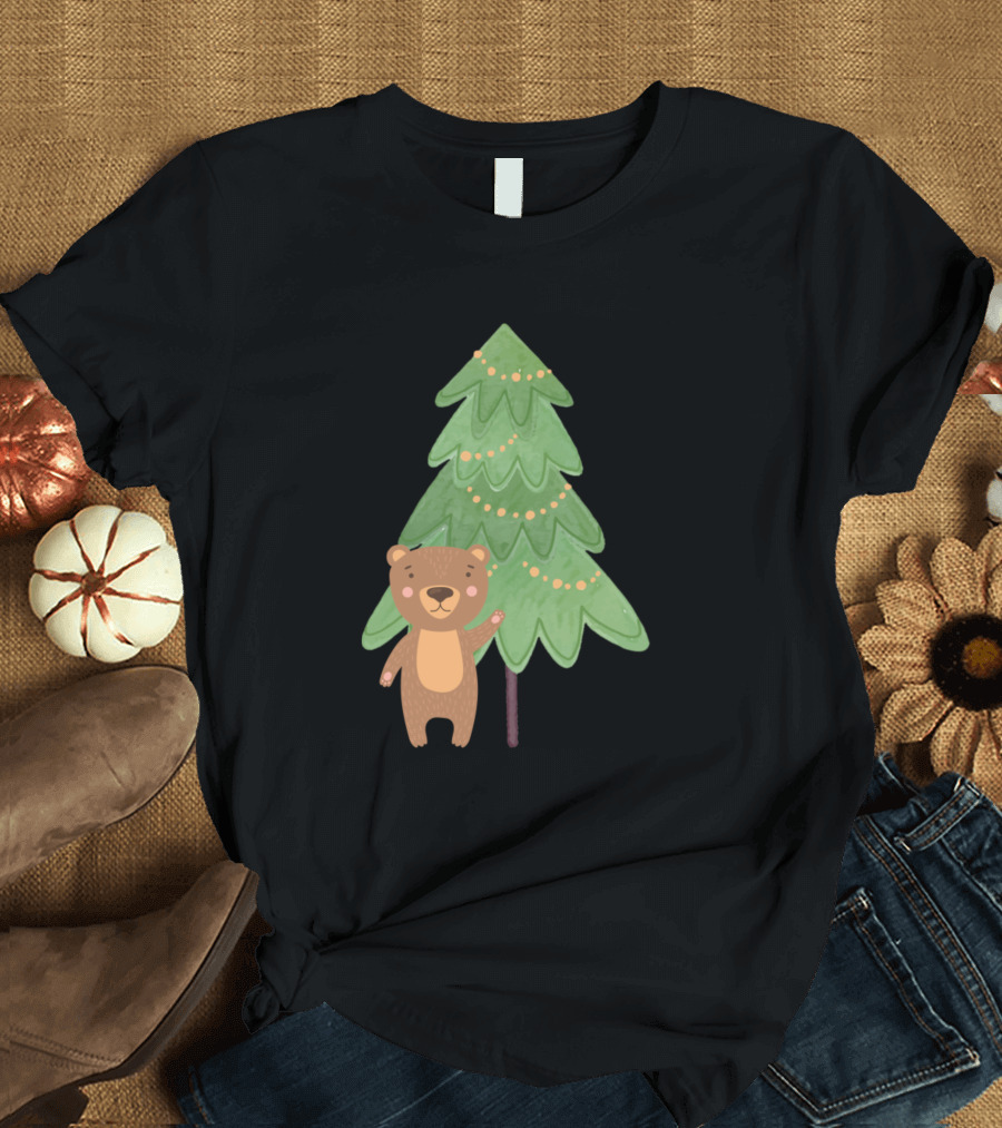 Christmas Tree and Bear with Lights T-Shirt