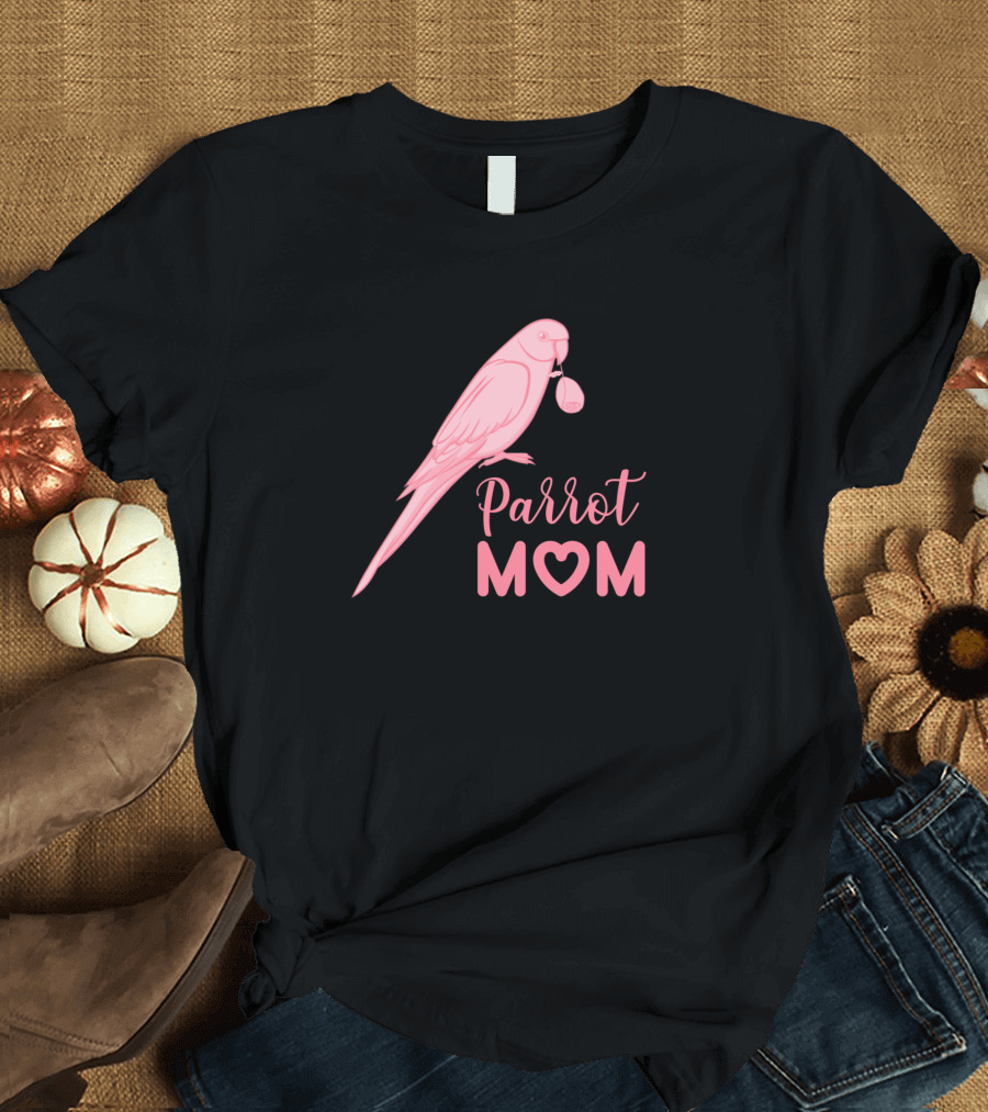 Parrot Mom Rose Bird with Heart T-Shirt