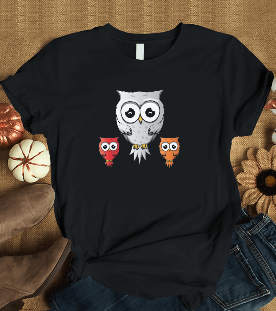 Traveling Owl Funny Cartoon Colorful Bird Trio T-Shirt