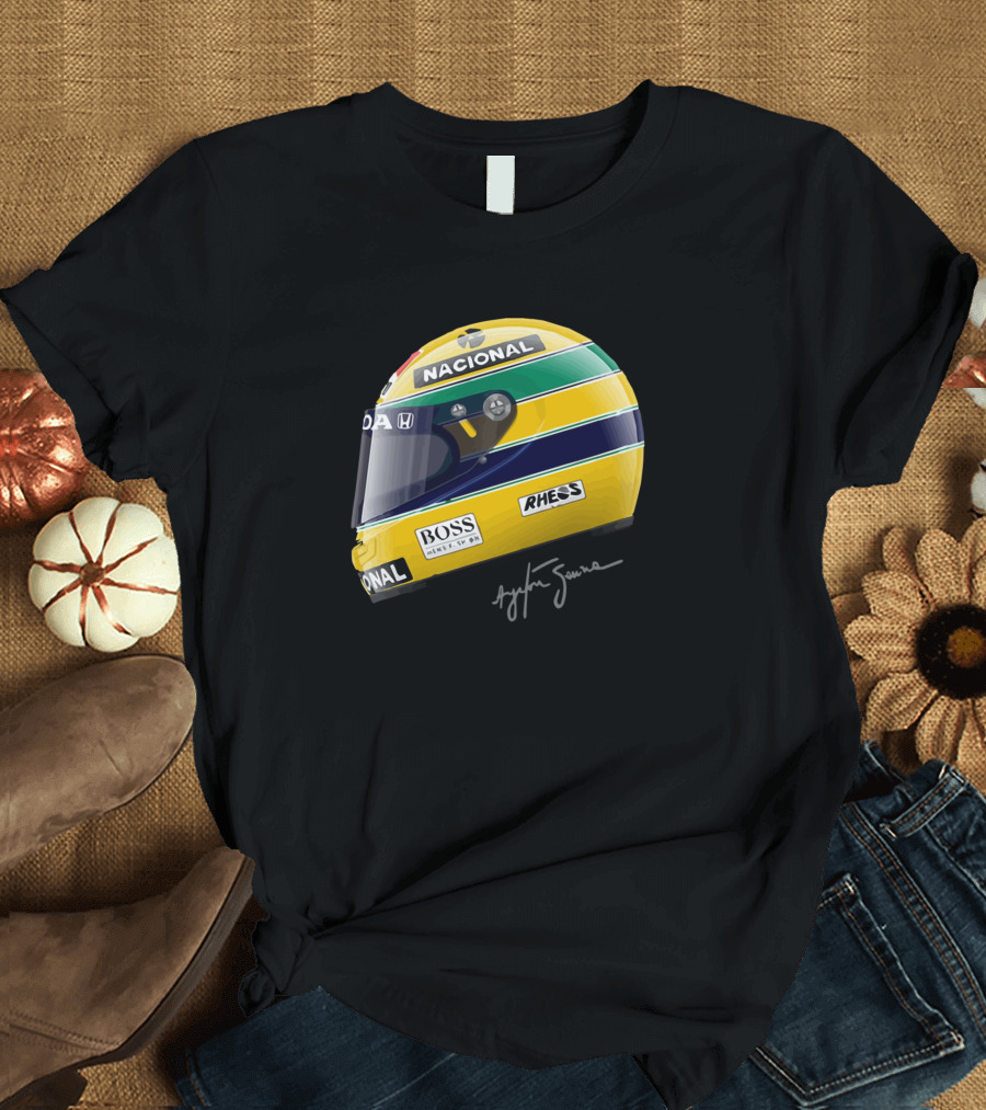 Nacional Honda Ayrton Senna F1 Helmet Autograph Rhess Boss T-Shirt