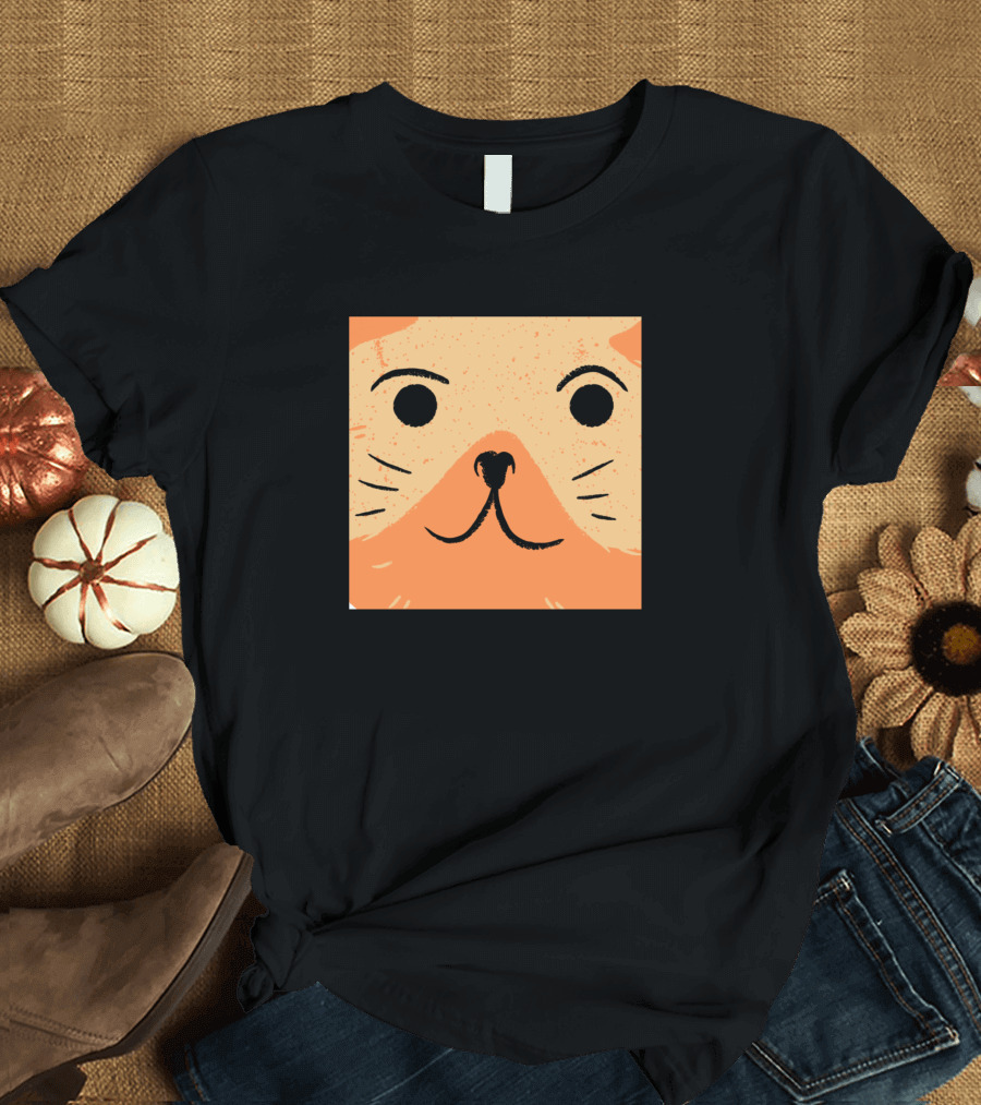 Cat Face Design Graphic Art Orange Black Whiskers T-Shirt