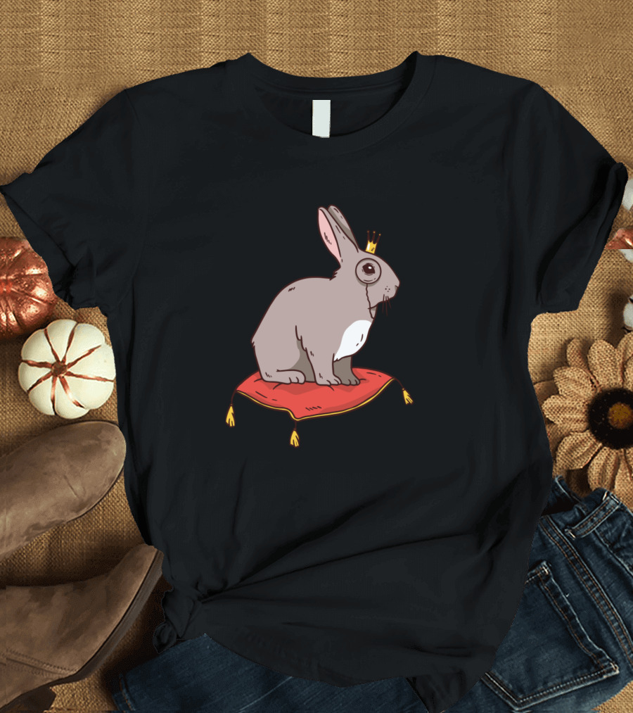 Happy Easter Rabbit With Crown Sitting Majestically on Red Carpet T-Shirt