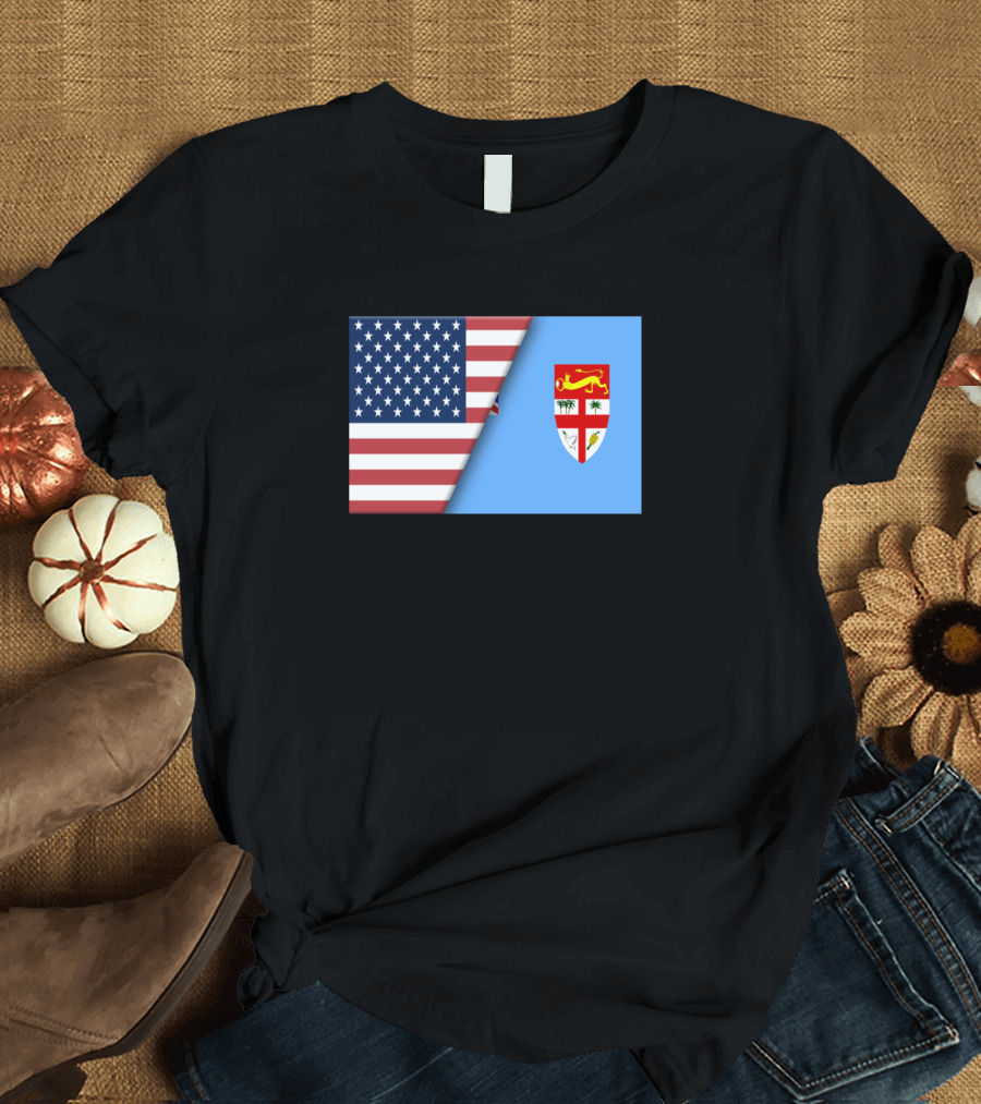 Usa Flag Fiji Flag Immigrant Ancestry Homeland Heritage Connection T-Shirt
