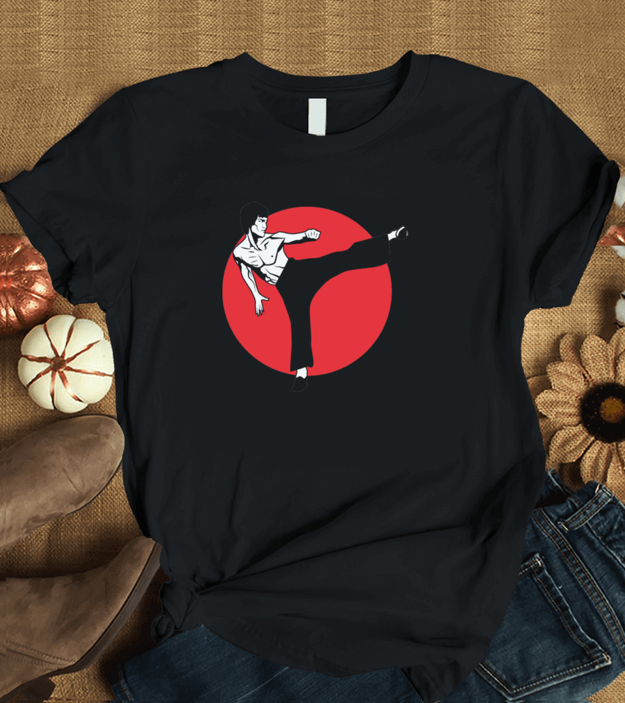 Bruce Lee Flying Kick Kung Fu Circle T-Shirt