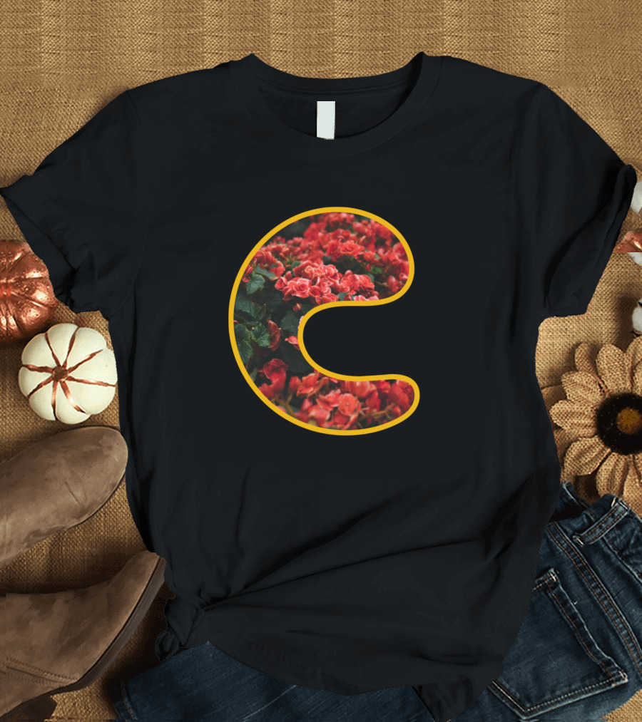 C Shaped Red Floral Greek Letter T-Shirt