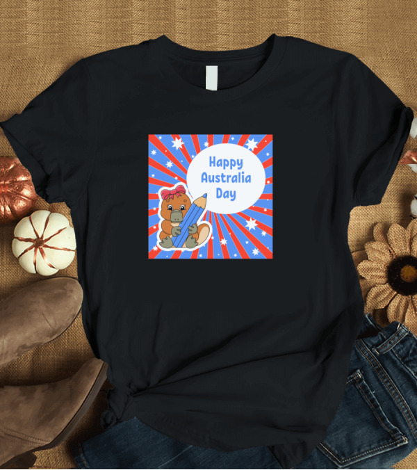 T-Shirt: Happy Australia Day Platypus with Pencil and Stars T-Shirt Happy Australia Day Platypus with Pencil and Stars T-Shirt