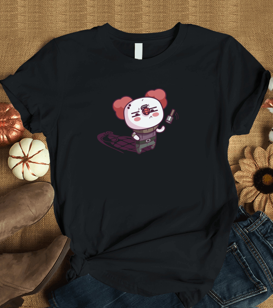 Ozob Cyberpunk Clown with Red Nose and Grenade Shadow T-Shirt