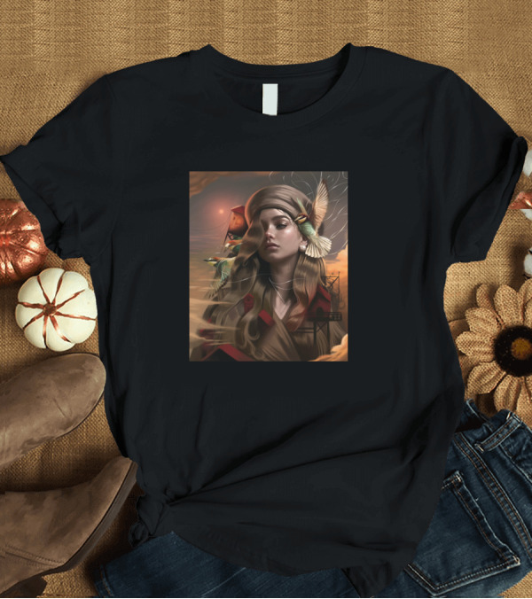 T-Shirt: When The Sun Goes Down Ethereal Woman with Birds and Tower T-Shirt When The Sun Goes Down Ethereal Woman with Birds and Tower T-Shirt