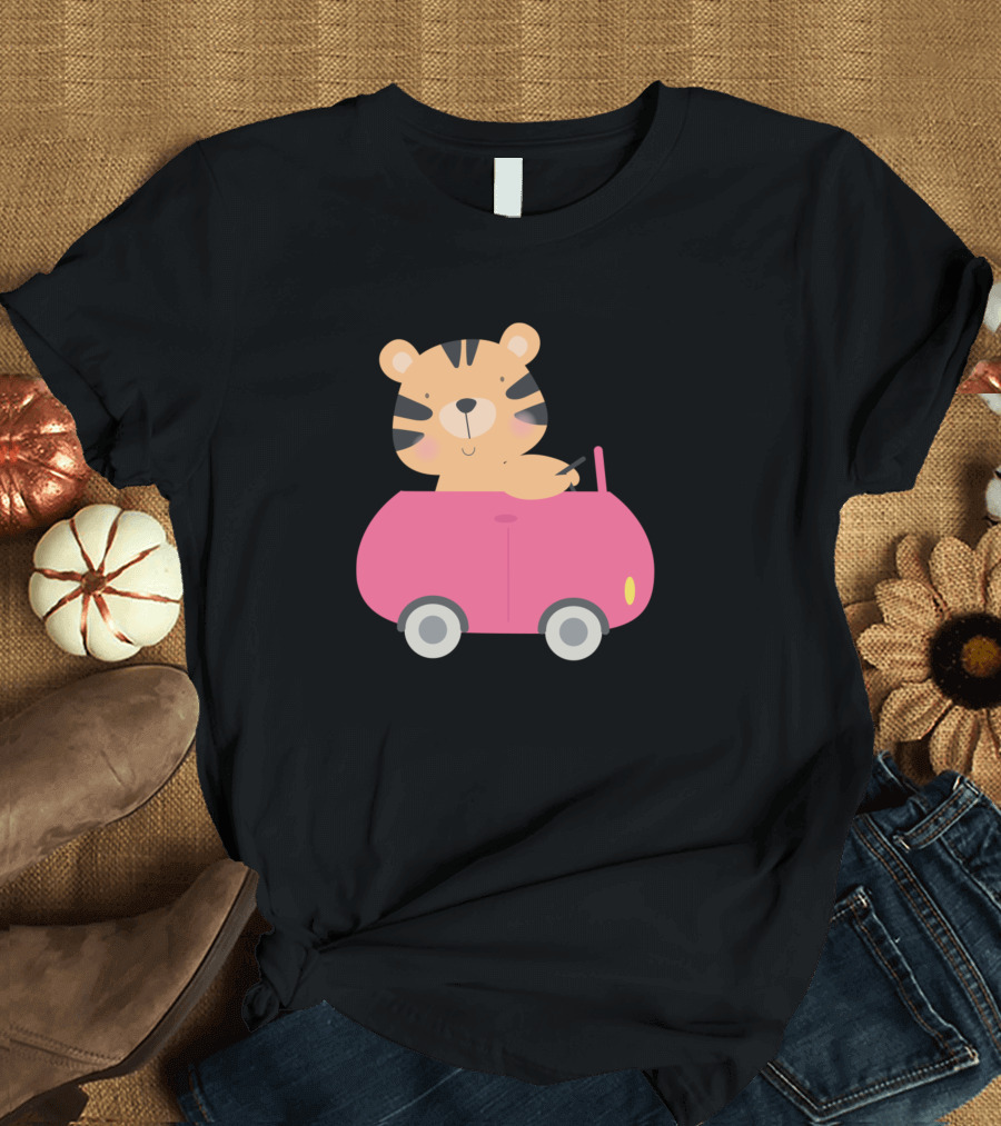 Amazing Animal Camp Tiger in Pink Car T-Shirt