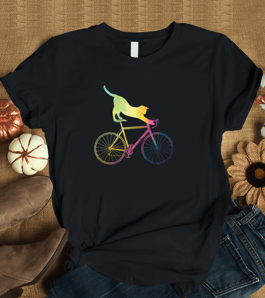 Bike Bicycle Cat Rainbow T-Shirt