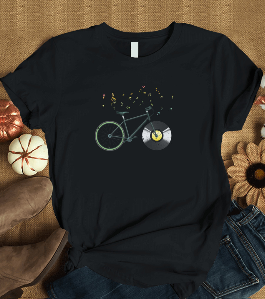 Cd Music Bicycle Vinyl Wheel Cycling Biker Melody Notes T-Shirt