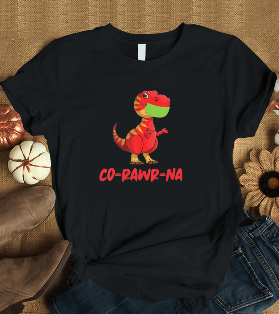 Funny Kids Co-Rawr-Na Rex Dinosaur Mask Face T-Shirt