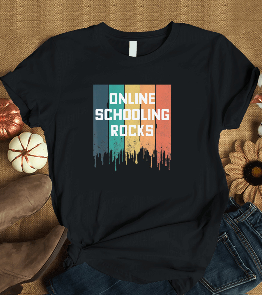 Online Schooling Rocks Retro Paint Drip Stripes T-Shirt