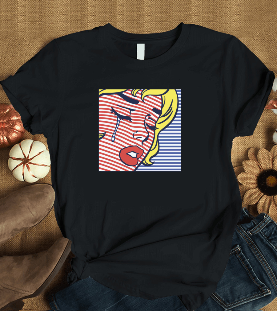Pop Art Crying Woman Lines T-Shirt