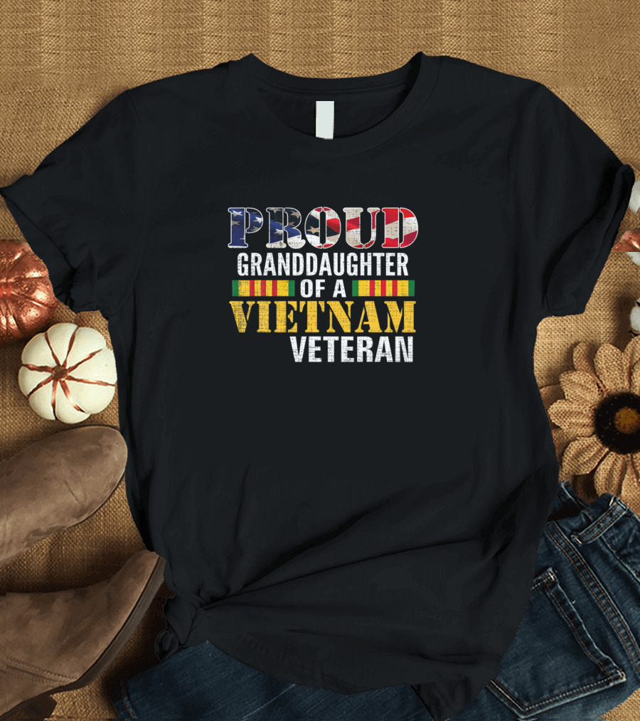 Proud Granddaughter Of A Vietnam Veteran American Flag Stripes T-Shirt