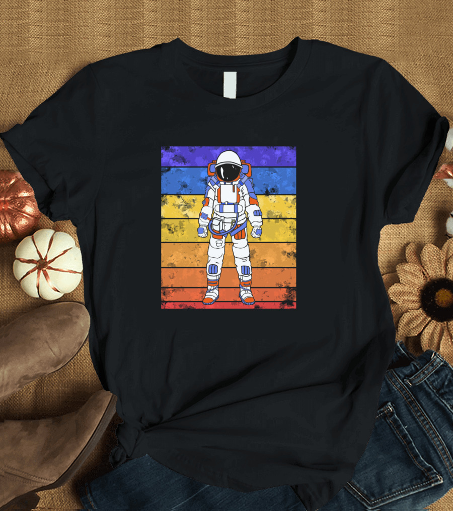 Astronaut Retro Stripes Sunset T-Shirt