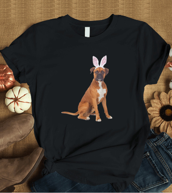 T-Shirt: Boxer Dog with Easter Bunny Ears T-Shirt Boxer Dog with Easter Bunny Ears T-Shirt