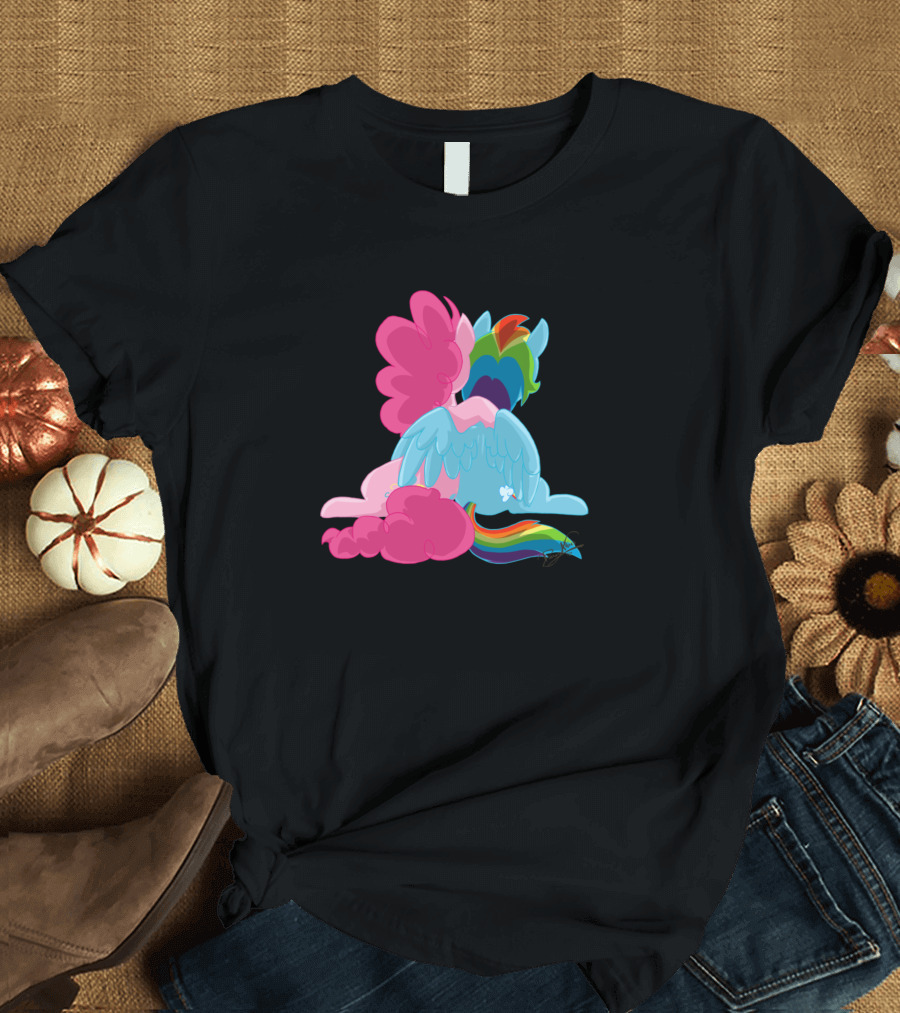 Sunset Hugs Rainbow Ponies Embrace T-Shirt